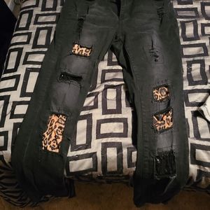 Skinny jeans with leopard patches size 12